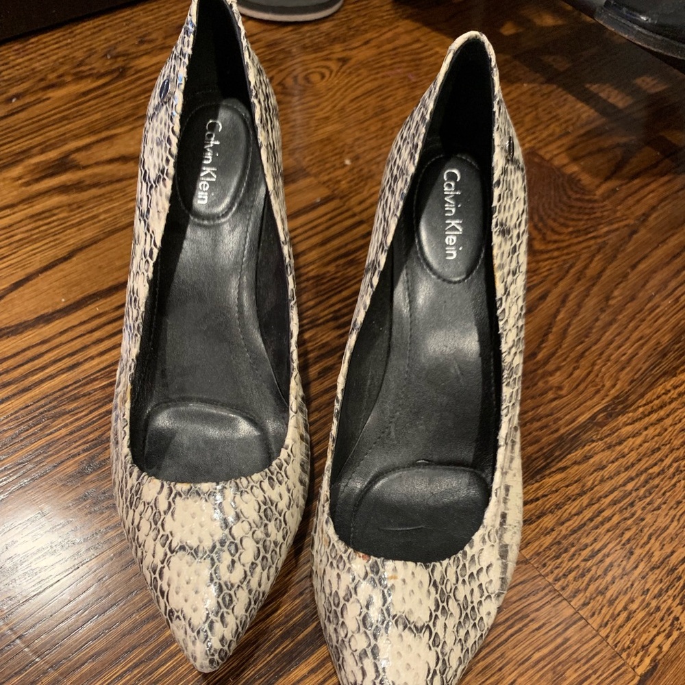 Calvin Klein snake skin heels size 7.5.